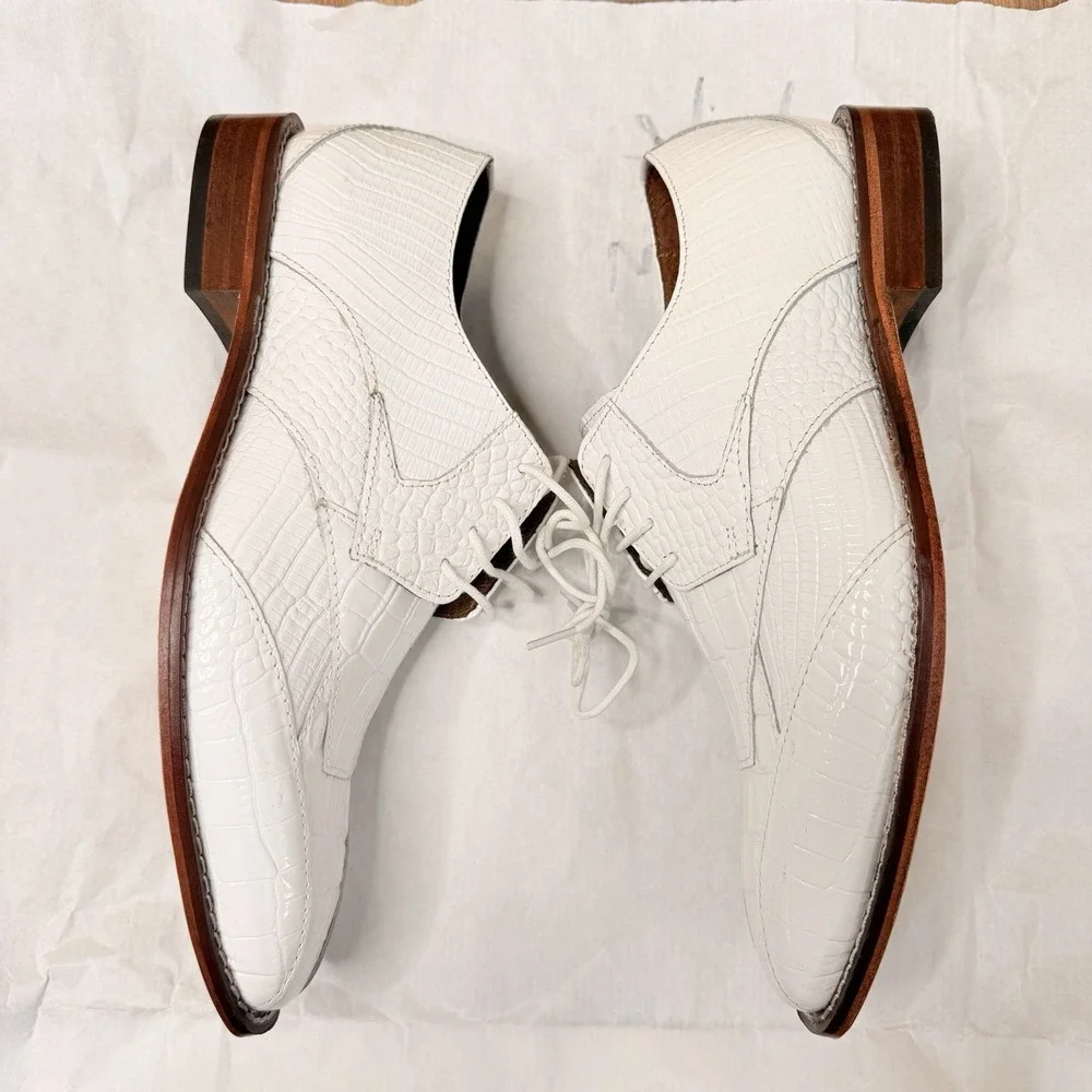 Stacy Adams Tristano Modified Bike Toe‎ Oxford Shoes White 25694-100 SZ-7 M
